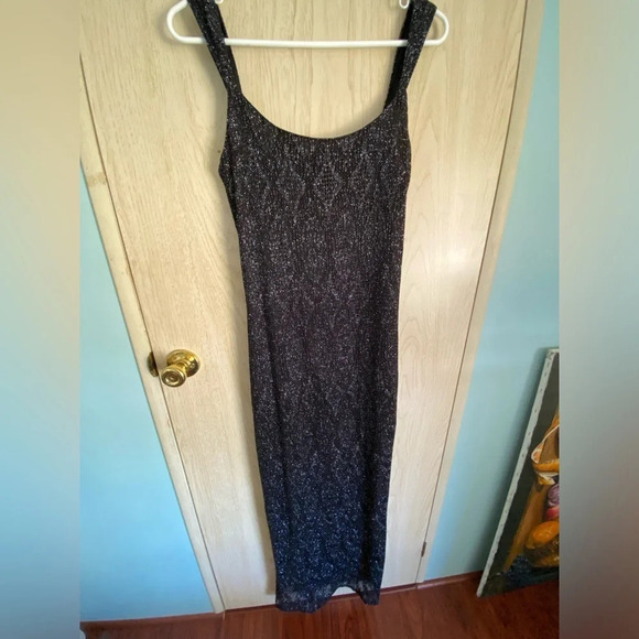 Y2K Onyx Nite Silver Metallic Black Knit Occasion Dress with Slit Sz 10 - Picture 1 of 14